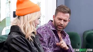 The blonde’s pussy is so tight, it almost doesn’t allow for deep penetration. Almost