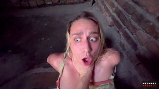 A man shot his cum on the pretty face of a whore in public