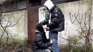 The girl was fucked in public and received a cumshot right on her face