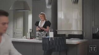 The boss is at home and gets a blowjob in panties