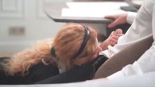 The boss is at home and gets a blowjob in panties
