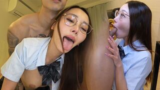 Pretty Japanese schoolgirl in extreme pleasure and ecstasy