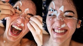Blind the sight with a stream of cum on her face
