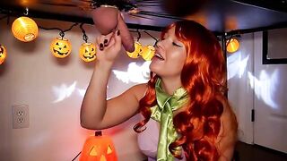 The red-haired beauty Daphne serves the hot client on Halloween