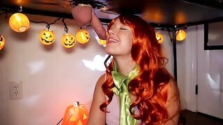 The red-haired beauty Daphne serves the hot client on Halloween
