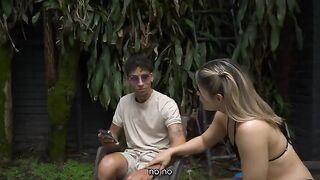 A sweet stepcousin gave a blowjob and got fucked outdoors in a risky spot