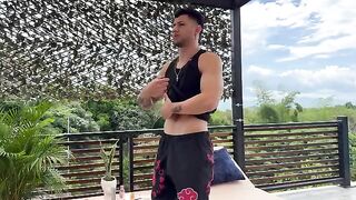 A horny brunette gets fucked hard by a muscular guy