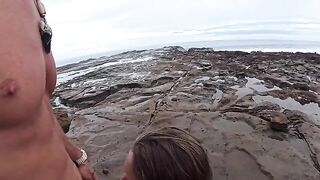 The girl made a blowjob right on the beach, it was embarrassing