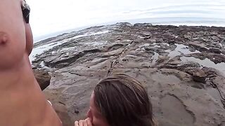 The girl made a blowjob right on the beach, it was embarrassing