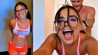 Hooters waitress fucked hard by her boss in the kitchen