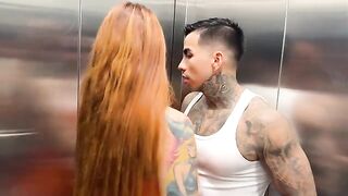 Outdoor sex with busty Latina in the elevator, a steamy encounter