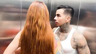 Outdoor sex with busty Latina in the elevator, a steamy encounter