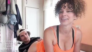 A girl is doing laundry when a man enters the scene. Anything position is pleasant