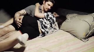 The best position for a girl to have an orgasm, face down on the sheet
