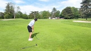 A girl played golf, then she got hungry and had sex with someone in the hot tub