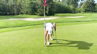 A girl played golf, then she got hungry and had sex with someone in the hot tub