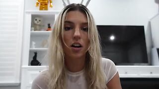 Cute girl in a bunny suit got a lot of sperm on her face