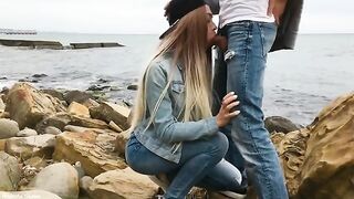 A hot blonde girl skillfully fucks with her mouth on the beach - Veronika Charm