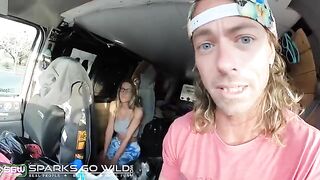 Hot chick secretly fucked by a muscular guy in public place