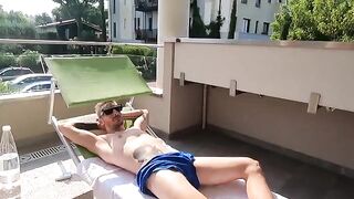 An Italian girl was having fun on the balcony of her seaside villa