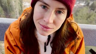 A blowjob with a stranger on the mountain and cum in my mouth