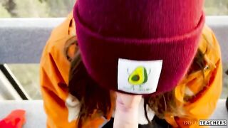A blowjob with a stranger on the mountain and cum in my mouth