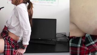 A schoolgirl got creampied after being caught for masturbation
