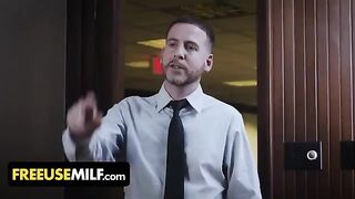 Submissive busty MILFs get fucked by their boss on the desk