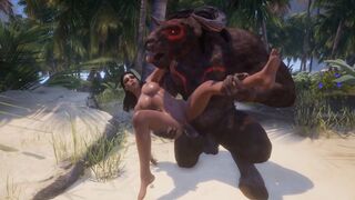 Big-boobed girl gets fucked by two horny monsters in a wild scene