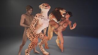 A girl is fucking with a big furry monster cock
