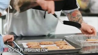 Petite Khloe Kapri bakes cookies in a sexy apron, getting wild