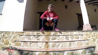 A cute girl pees in the street with her big ass showing - MyDirtyHobby